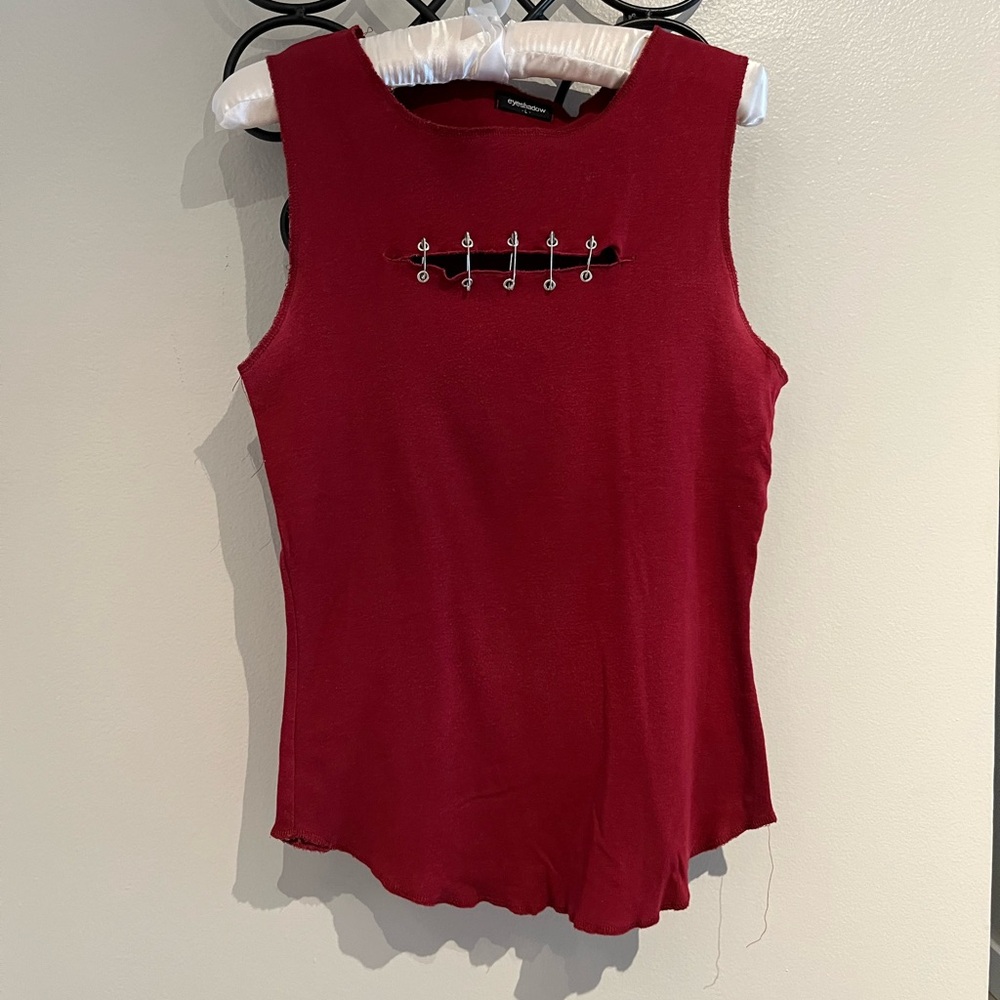 Red Sleeveless Top w/ Safety Pin details